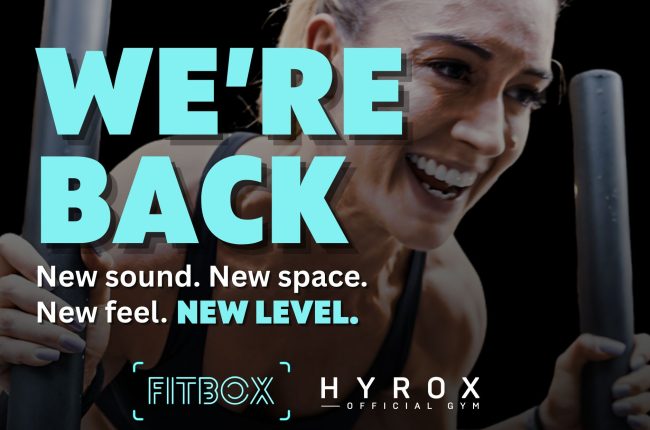 fitbox studio we're back graphic with women competing in hyrox competition