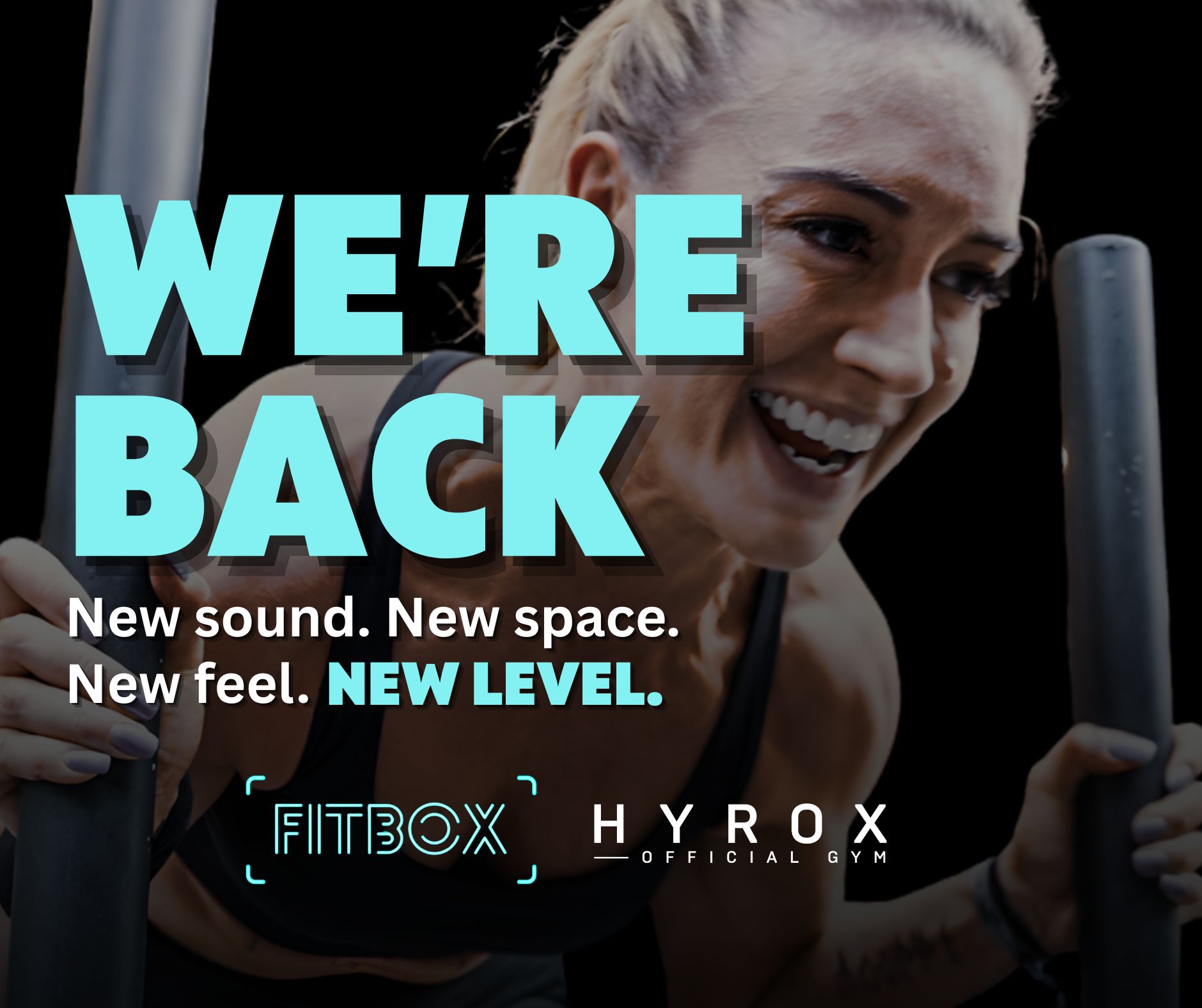 fitbox studio we're back graphic with women competing in hyrox competition